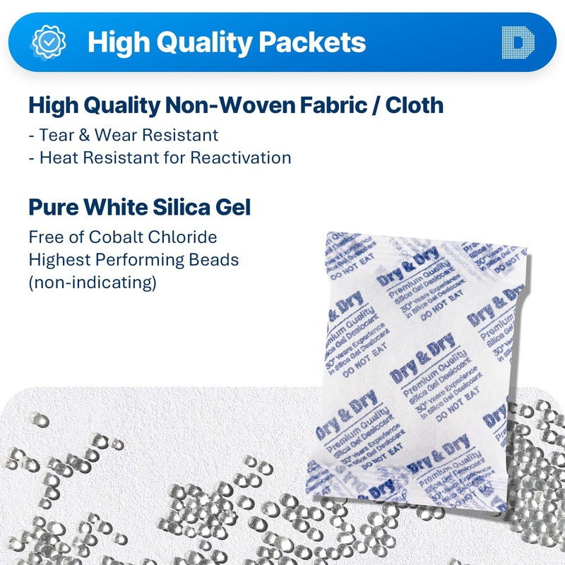 Dry & Dry 50 Gram [20 Packets] Silica Gel Packets Desiccants, Silica Packets - Rechargeable Silica Gel Packs, Desiccants Packets, Silica Gel - Image 2